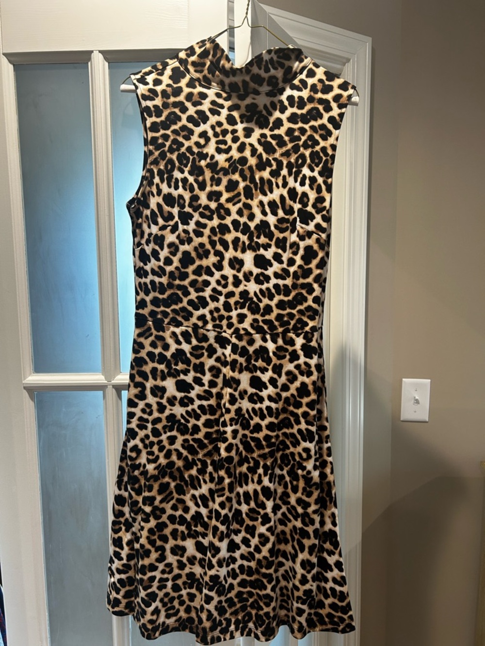 New York & Company Sleeveless Leopard Print Mini Dress - Brown/Black
